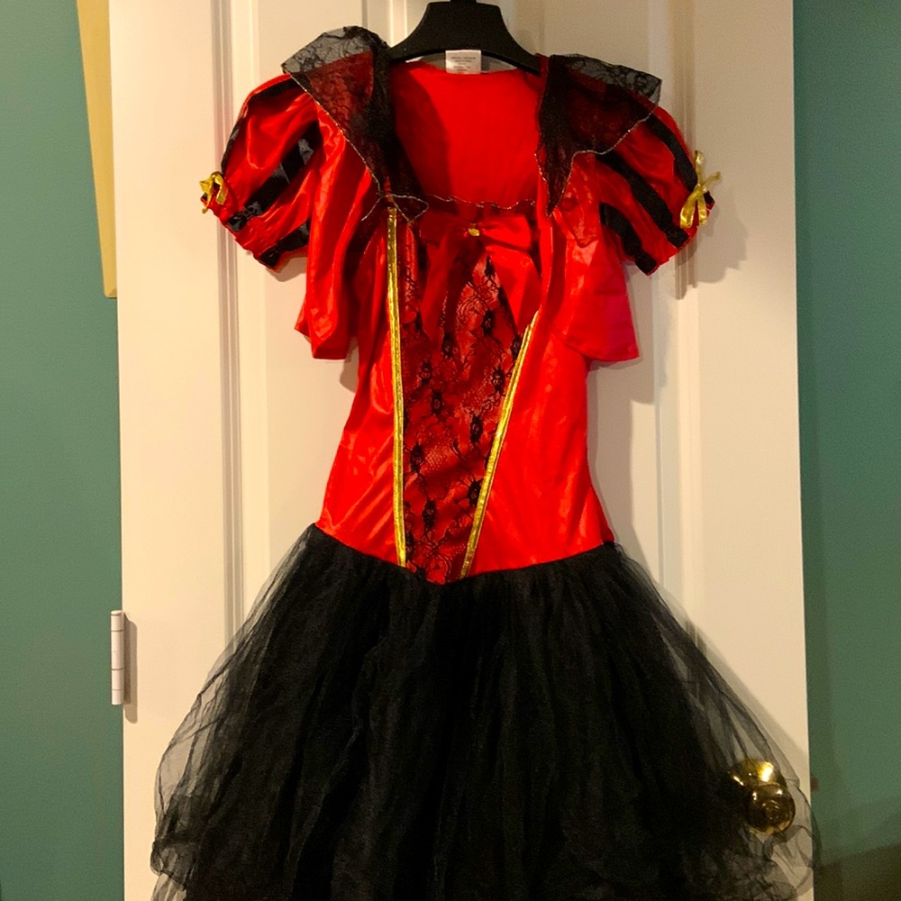 Costume dancer lace red black small women with crop lace jacket, adj straps,